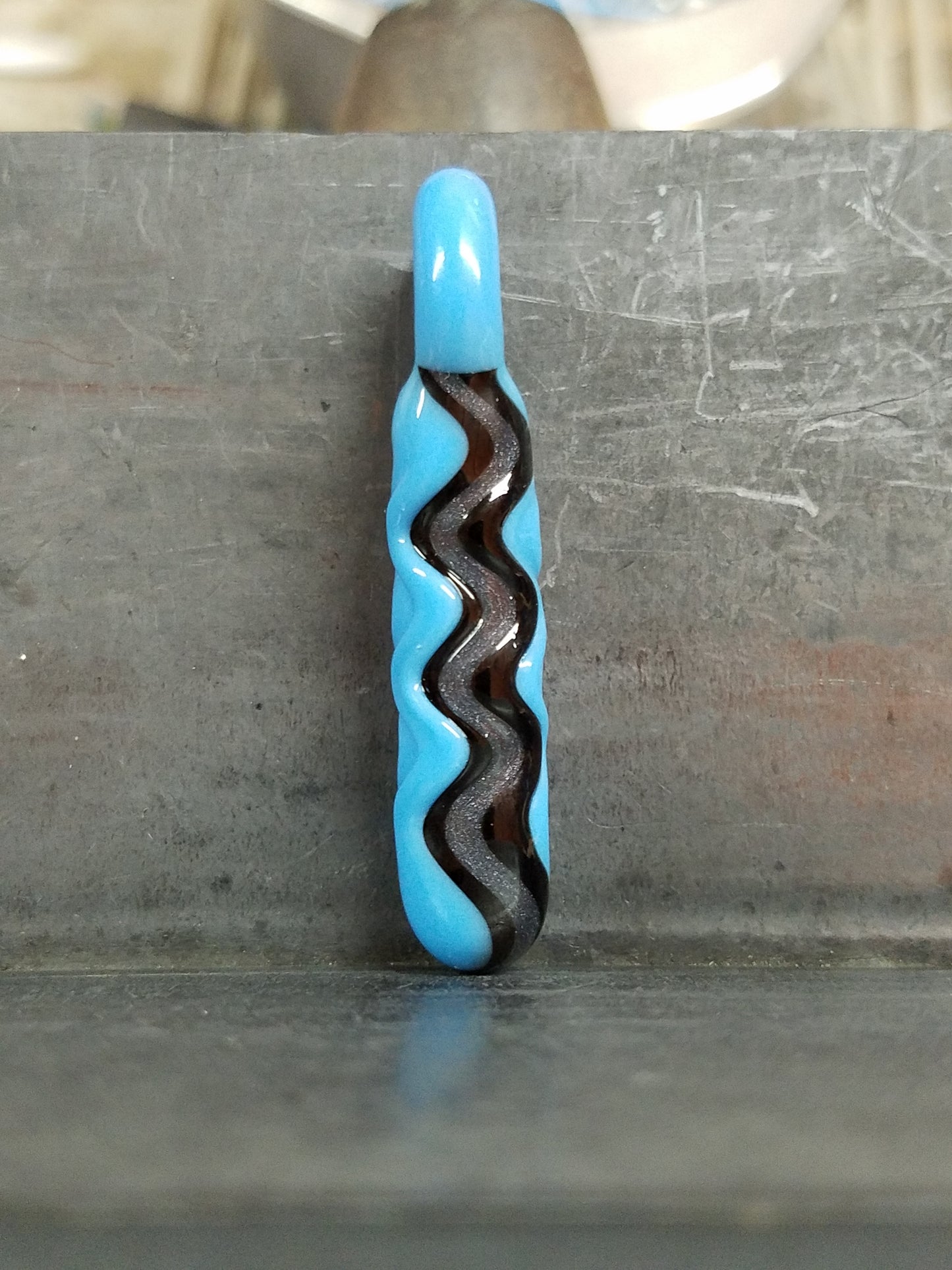 Zig-Zag Pendant - Blue, Black, and Sparkle Grey