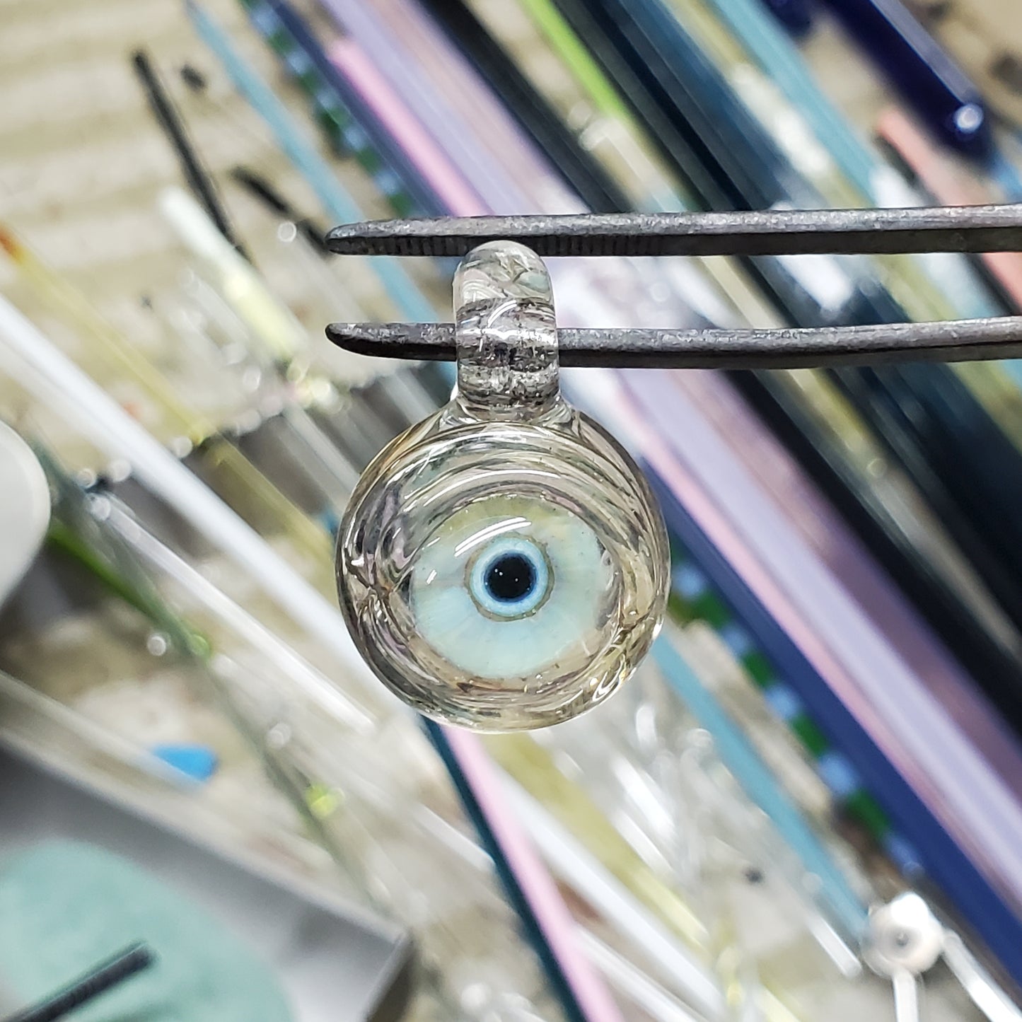 Eye Pendant - Clear, Pink and Blue UV