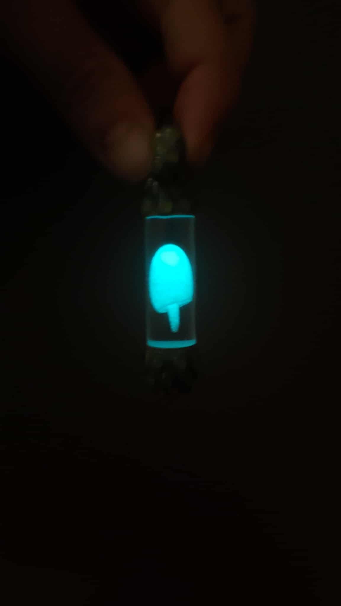 Encapsuled Mushroom Pendant - Tan and Green Ion UV, and Glow n the Dark Mushroom