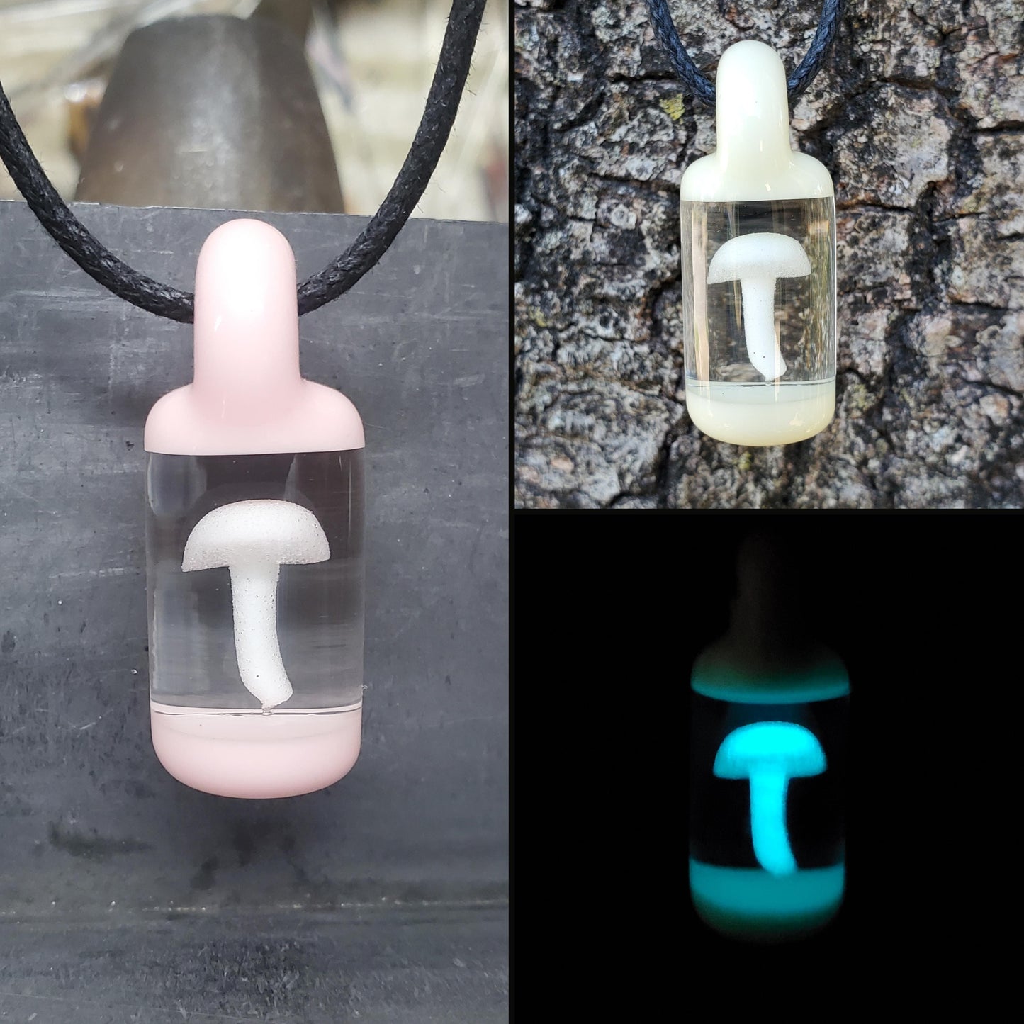 Encapsuled Mushroom Pendant - Glow N The Dark, and Color Changing CFL
