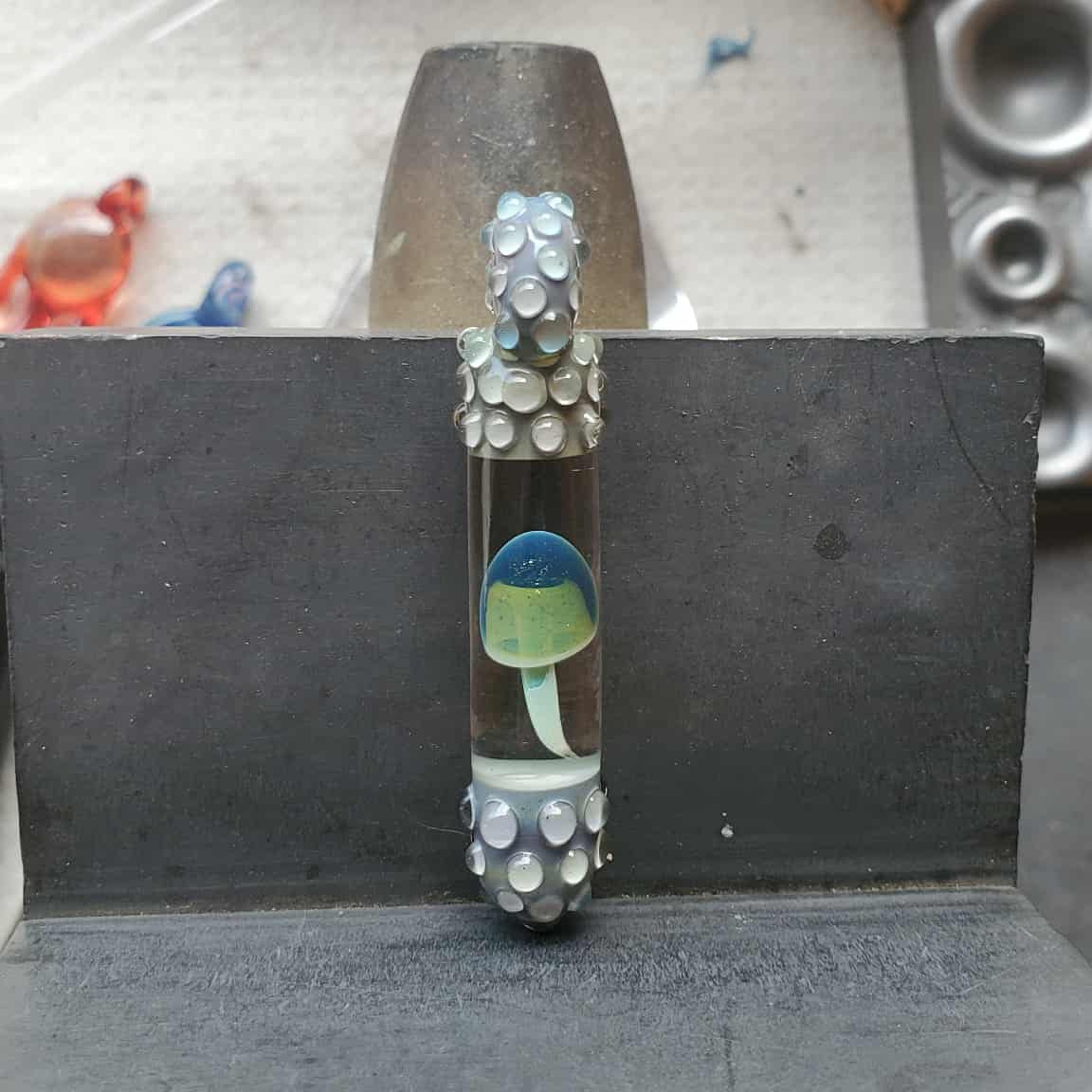 Encapsuled Mushroom Pendant - Blue and Yellow Mushroom