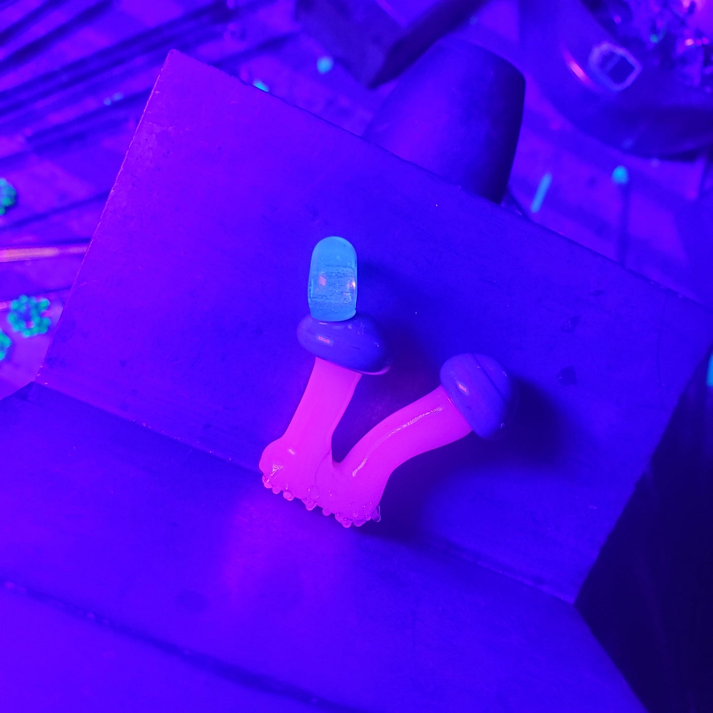 Mushroom Pendant - Blue, and Glowstick UV
