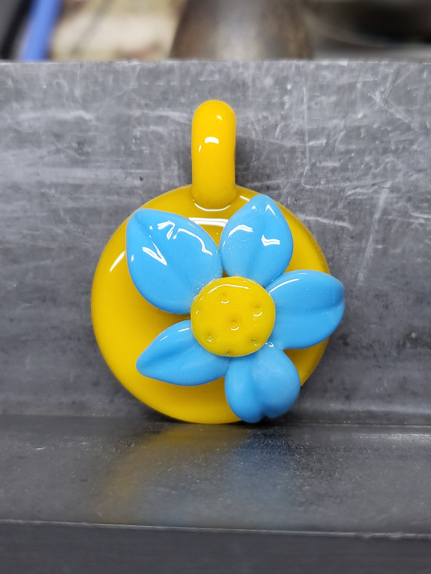 Flower Pendant - Blue and Yellow