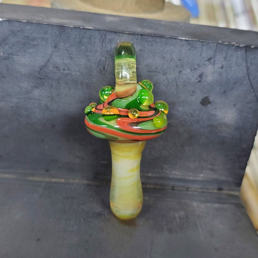 Mushroom Pendant - Green, Orange, and Yellow, with Green and Pink UV