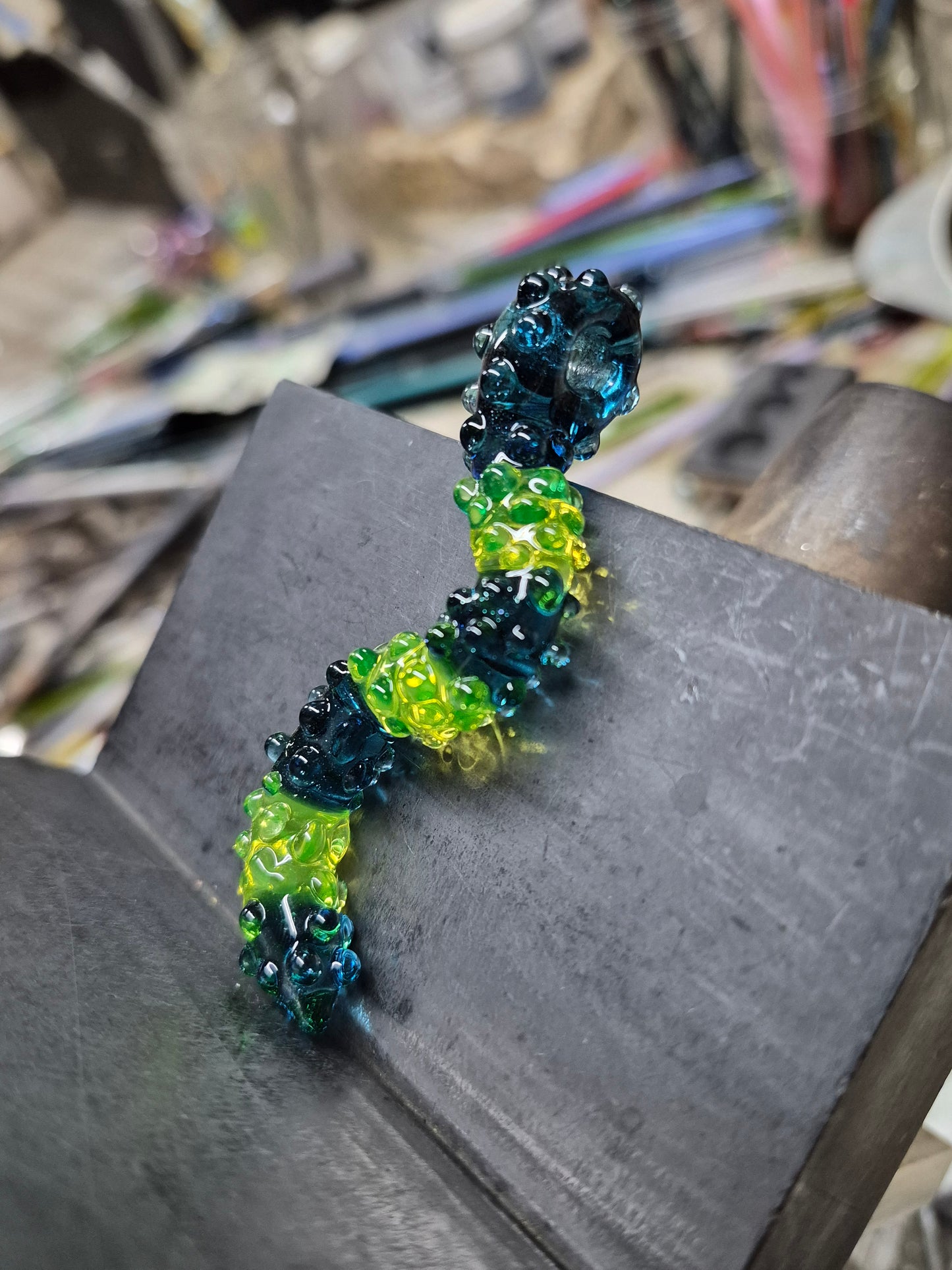 Bumpy Sensory Pendant - Blue Stardust and Green Ion UV Bumpy Sensory Gummy Worm Penant