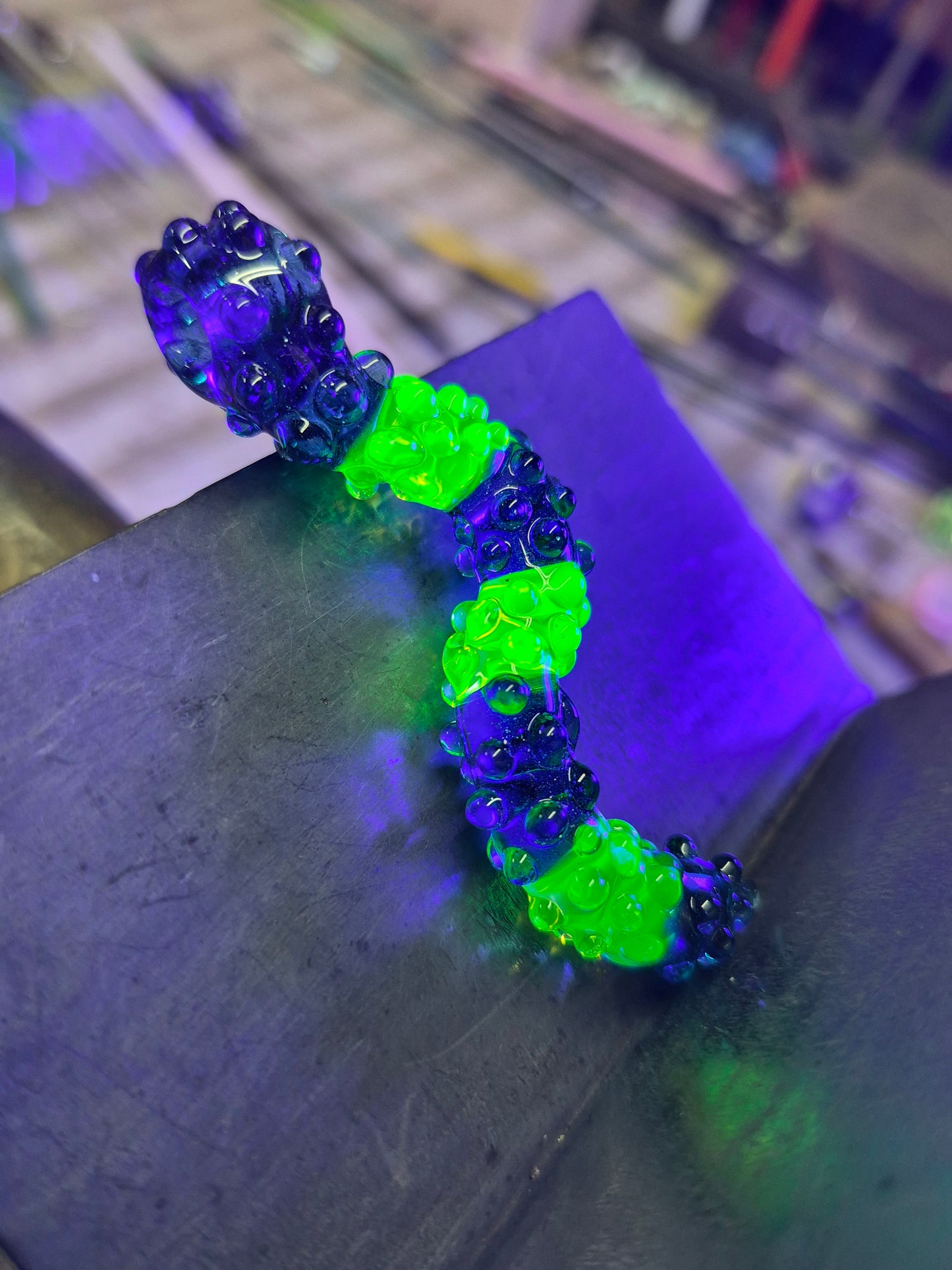 Bumpy Sensory Pendant - Blue Stardust and Green Ion UV Bumpy Sensory Gummy Worm Penant