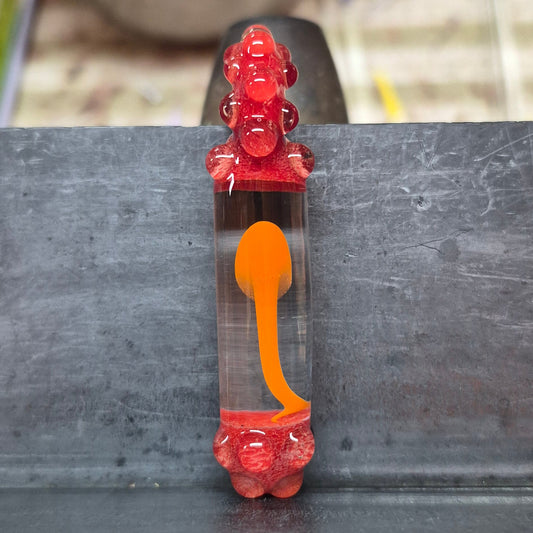 Encapsuled Mushroom UV Pendant - Orange Mushroom, Red Capsule, and Pink Flamingo Dots