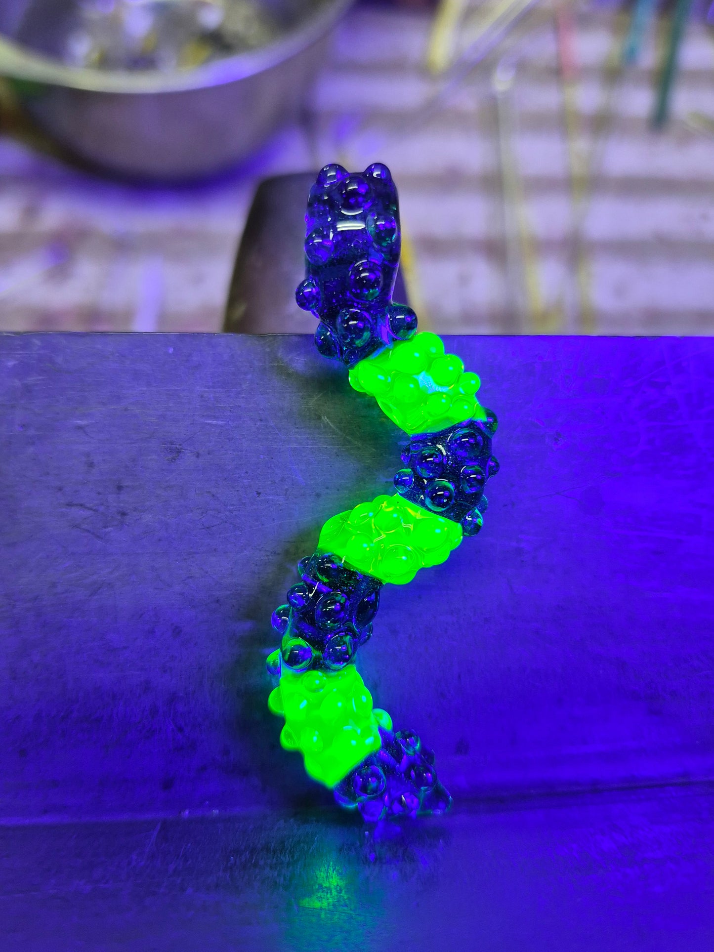 Bumpy Sensory Pendant - Blue Stardust and Green Ion UV Bumpy Sensory Gummy Worm Penant