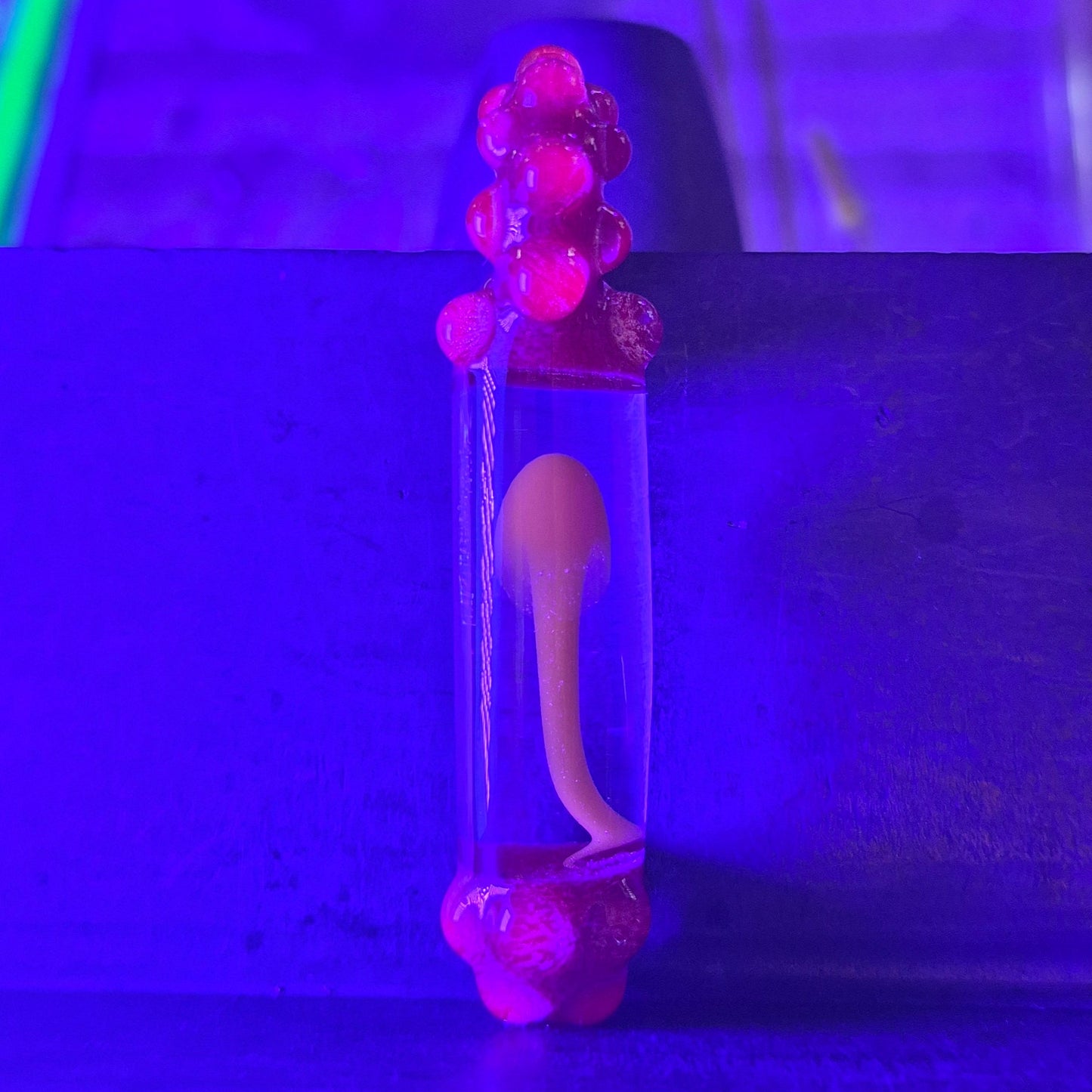 Encapsuled Mushroom UV Pendant - Orange Mushroom, Red Capsule, and Pink Flamingo Dots