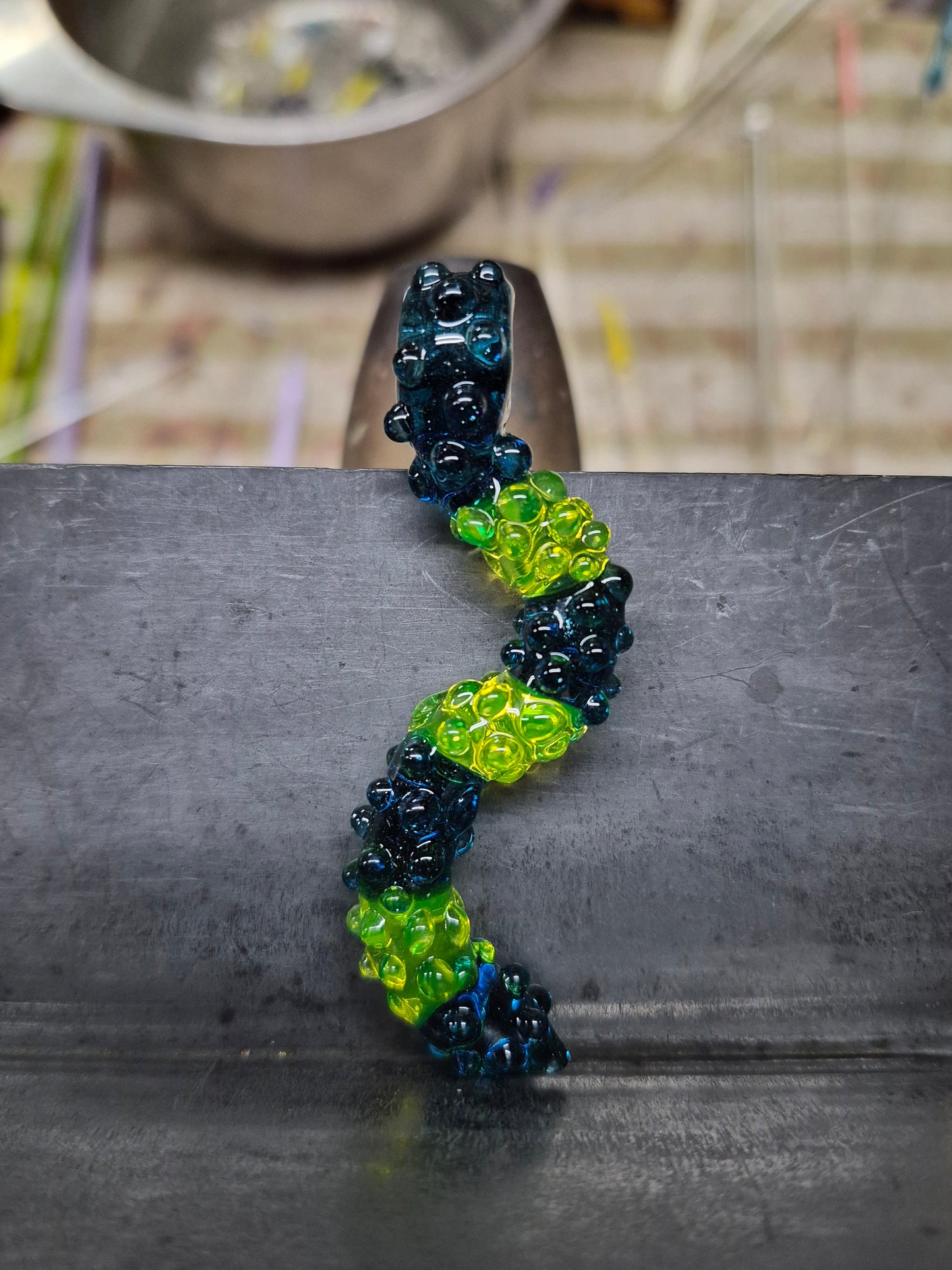 Bumpy Sensory Pendant - Blue Stardust and Green Ion UV Bumpy Sensory Gummy Worm Penant