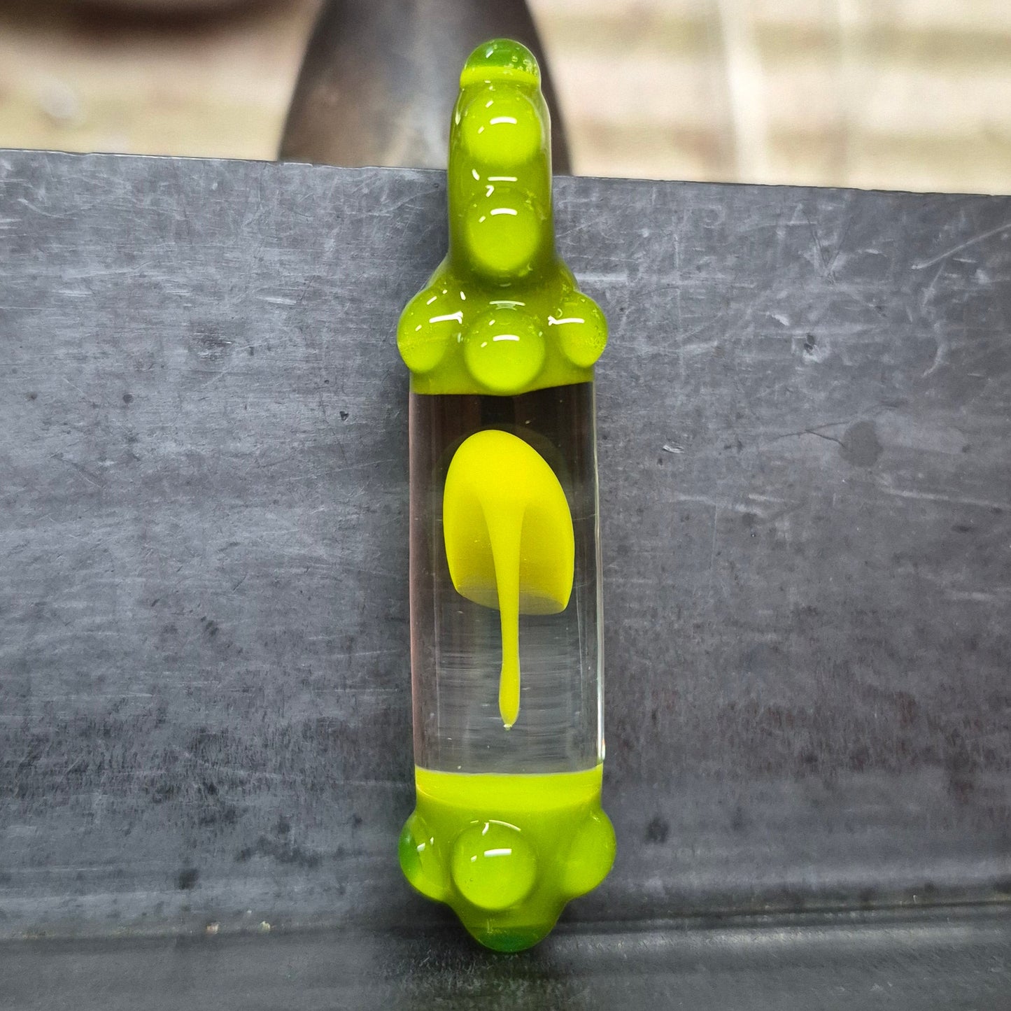 Encapsuled Mushroom UV Pendant - Canary Yellow Mushroom, Timber Green Capsule, Green Ion Dots