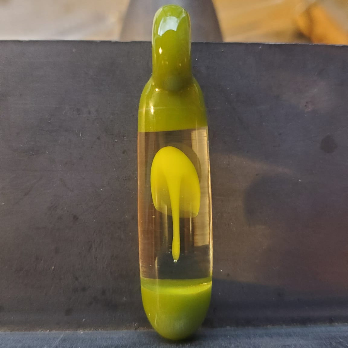 Encapsuled Mushroom Pendant - Canary Yellow Mushroom and Timber Green Capsule
